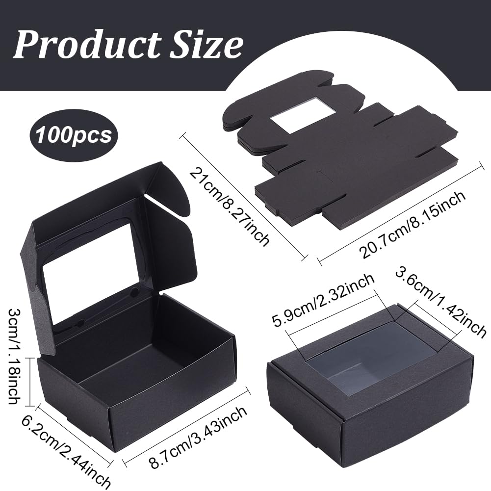 BENECREAT Boîtes kraft noires fenêtre lot de 100 8,7x6,2x3 cm