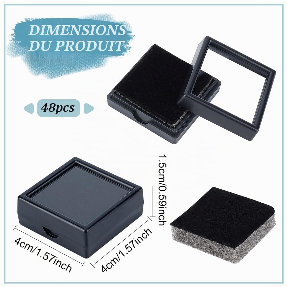 BENECREAT Boîte Présentation Gemme 40mm Noire 48pcs Plastique