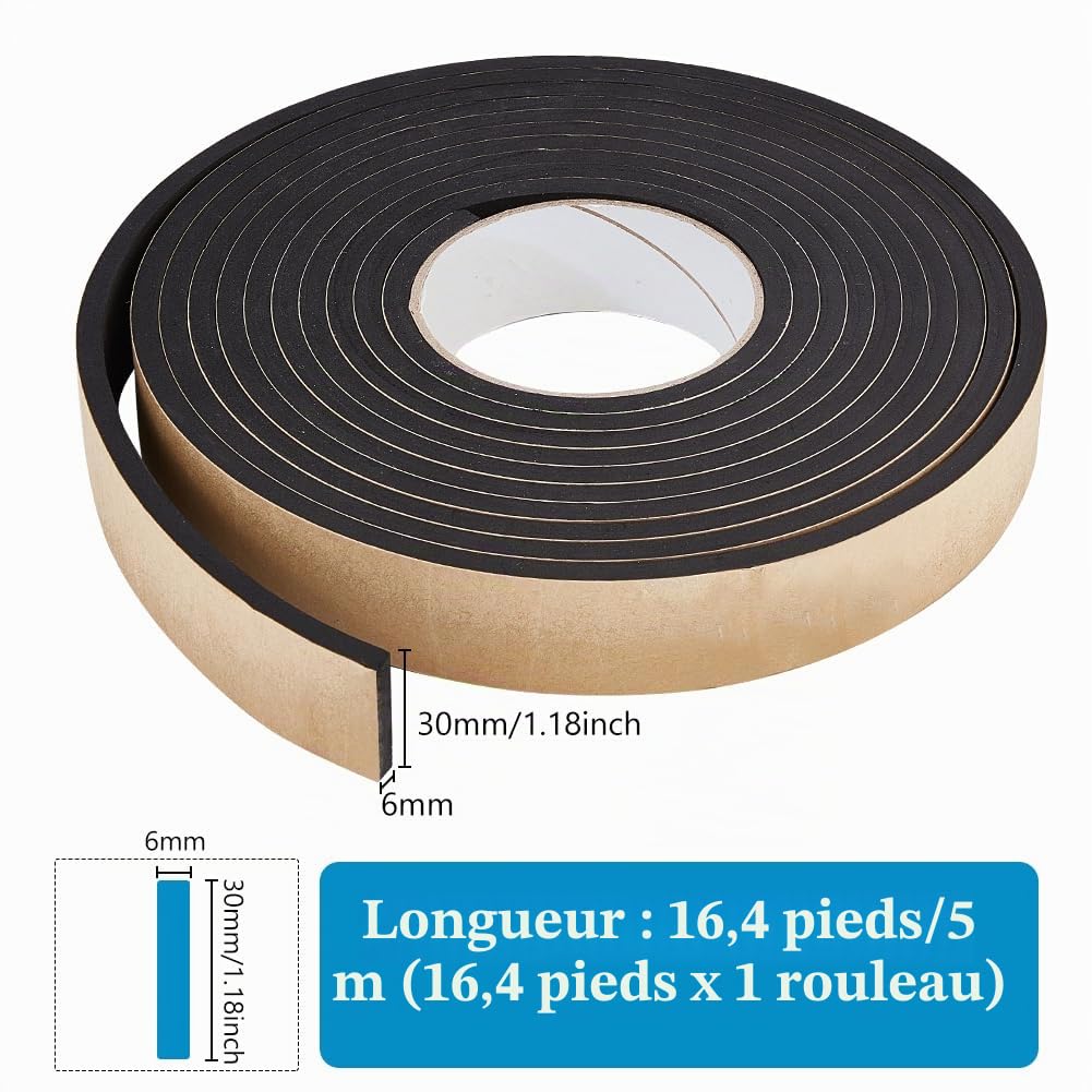 BENECREAT Bande Mousse Adhésive Noire 5m x 30mm x 6mm