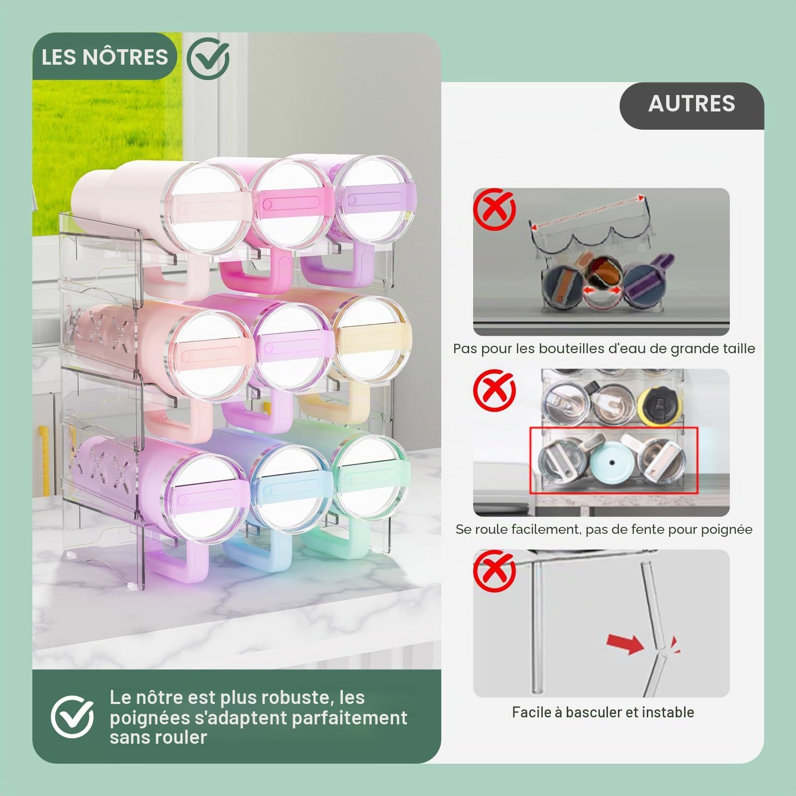 JYPS Porte-bouteilles empilable 3 niveaux 9 bouteilles transparent