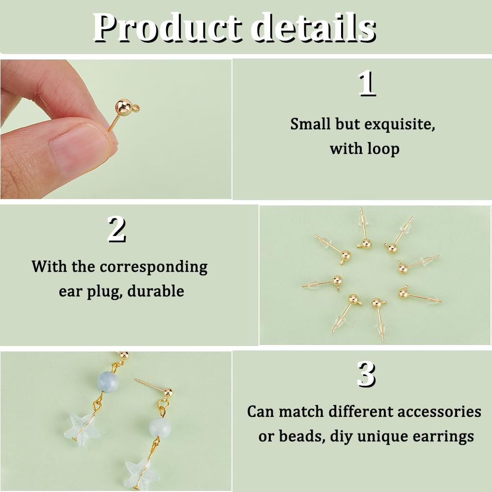 BENECREAT Clous Oreilles Boule Doré 50 pcs