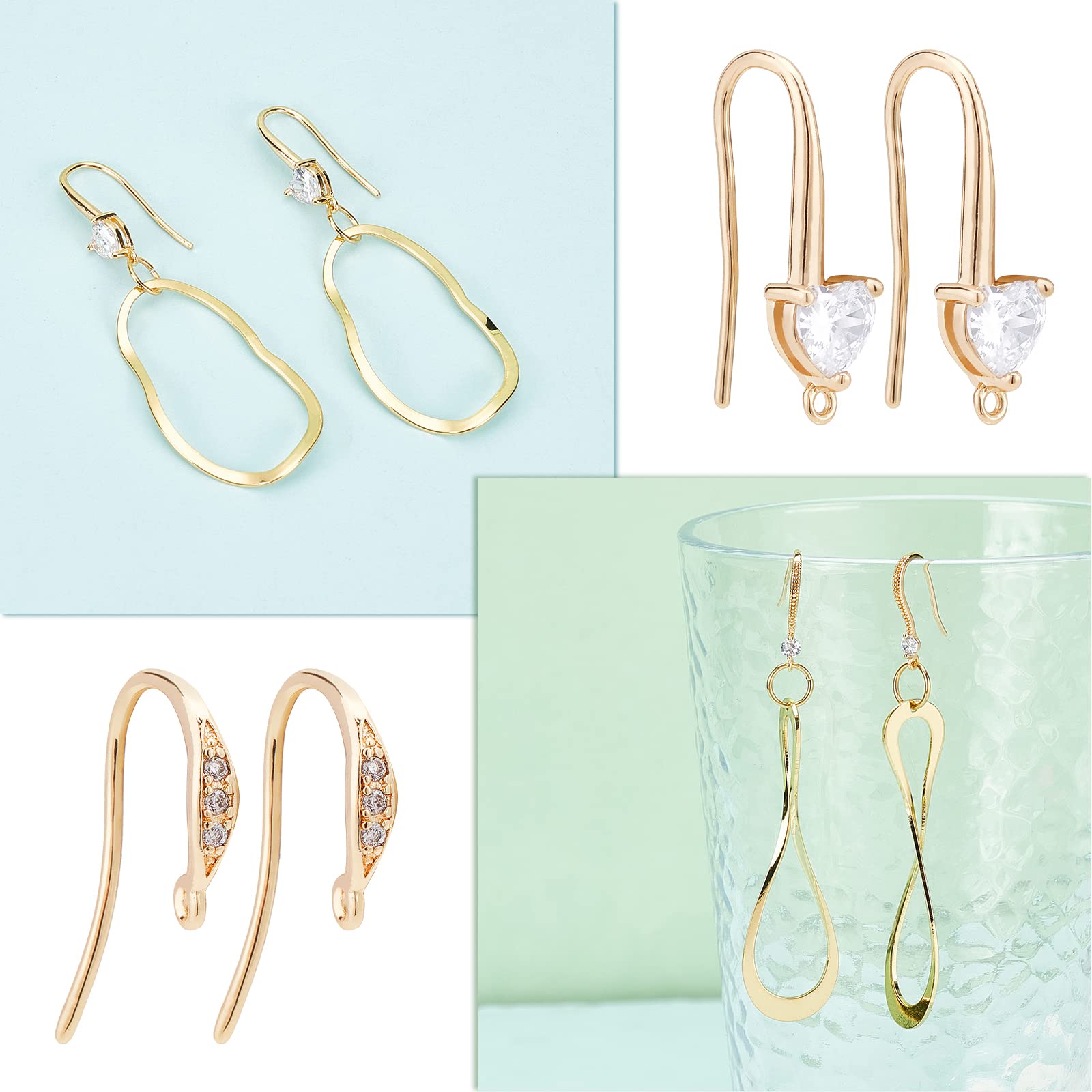 BENECREAT Crochets Boucles d'Oreilles Plaqué Or 18K 16 pcs