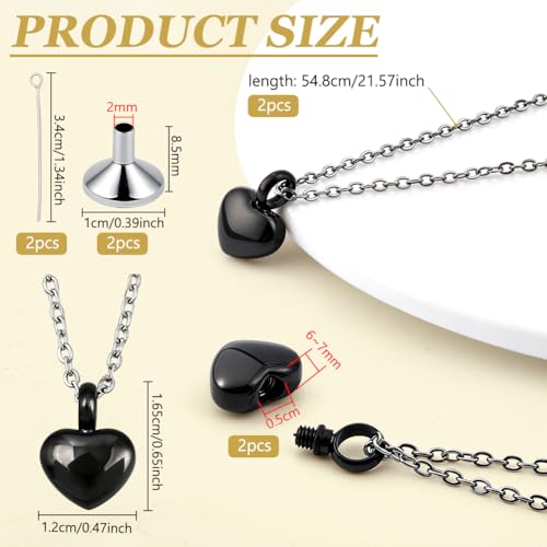 BENECREAT Pendentif Mémorial Cœur Acier Inoxydable Noir 2pcs
