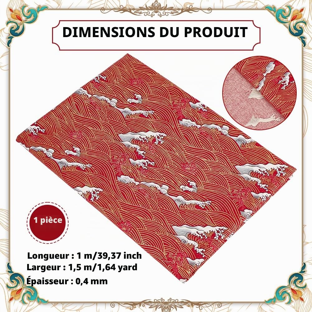 BENECREAT tissu coton japonais vagues rouge 1x1,5m