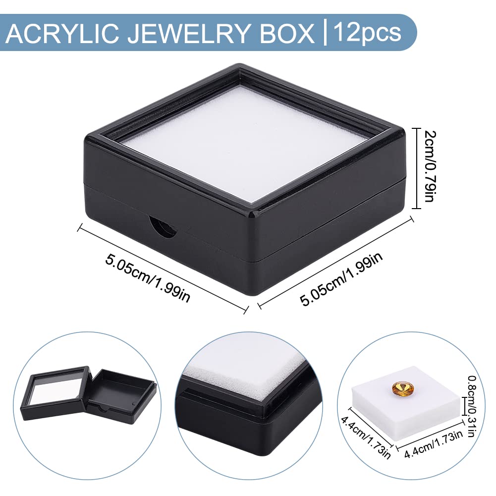 BENECREAT Boîtes Présentation Pierres 12 Pcs 5x5x2cm Noires