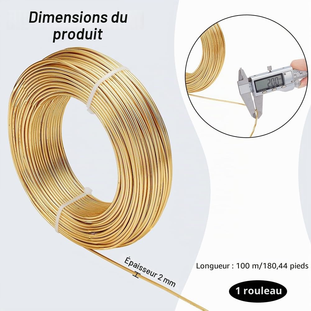 BENECREAT Fil Aluminium 2mm Champagne Jaune 55m Bonsaï
