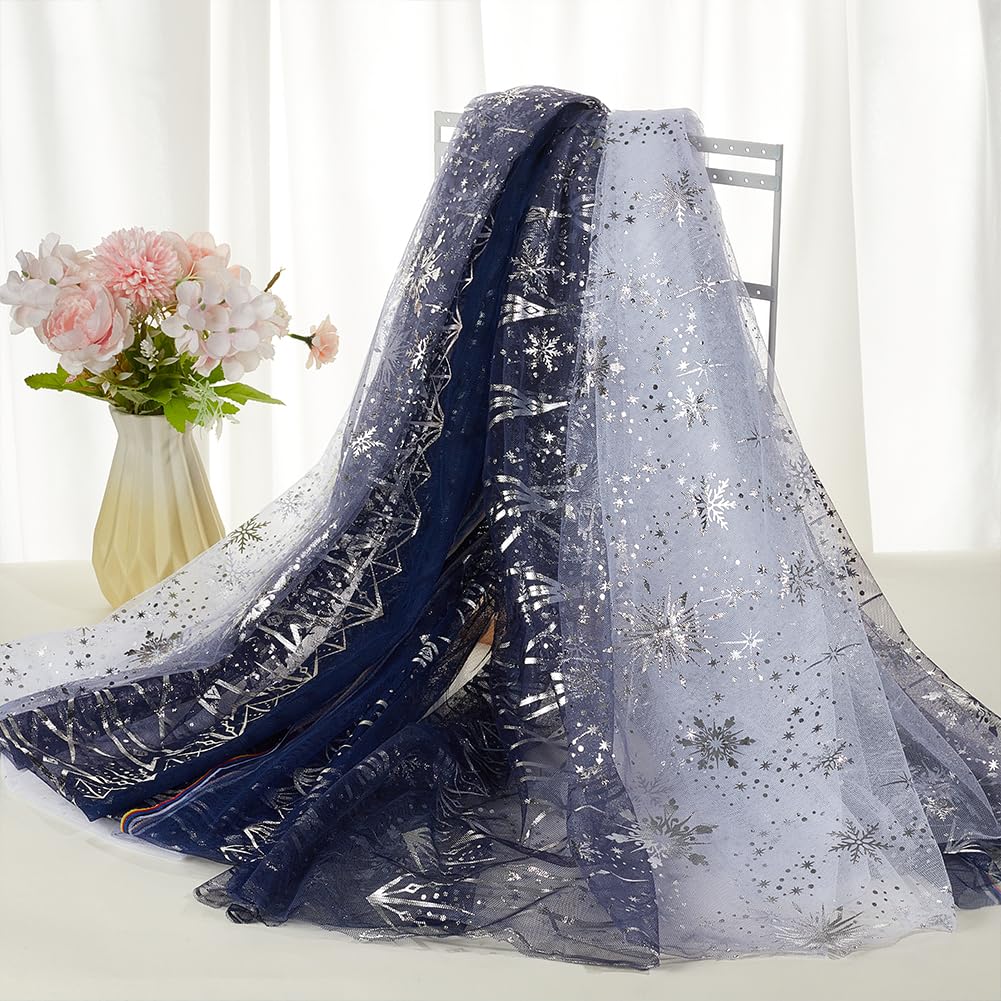 BENECREAT Flocon Neige tulle bleu marine 3m flocon argenté