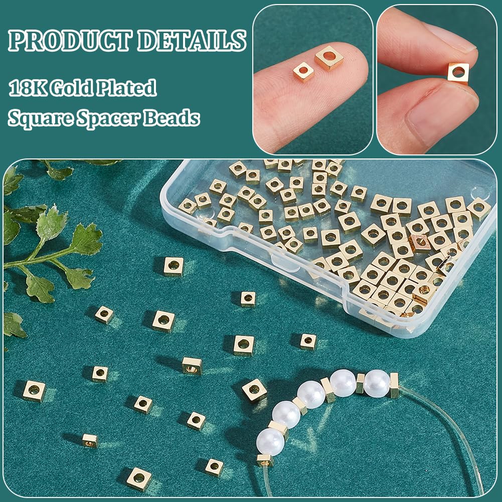 BENECREAT Perles Carrées Plaqué Or 18K 100 pcs 3mm 4mm laiton