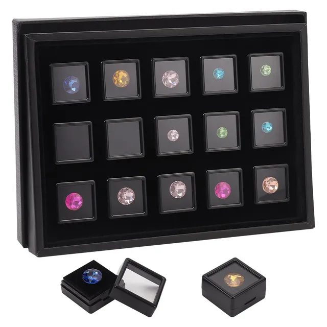 BENECREAT Boîte présentation pierres 2,95 cm noir x15 fenêtre
