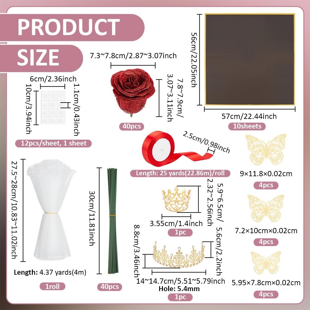 BENECREAT Kit Bouquet Fleurs DIY Roses Paillettes 40pcs Mariage