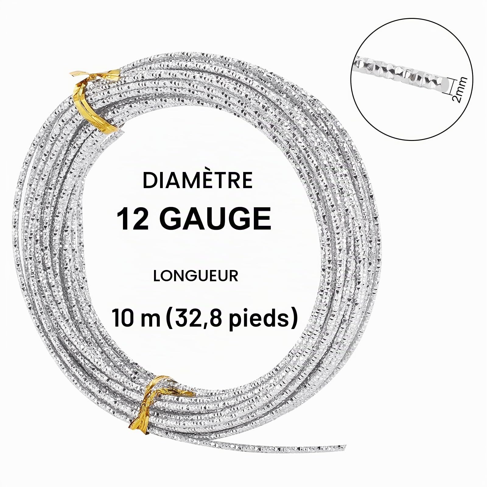 BENECREAT fil aluminium argenté texturé 2 mm 10 m