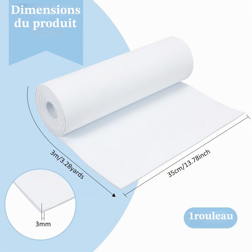 BENECREAT Rouleau Mousse EVA Blanche 3m 35cm 3mm Souple