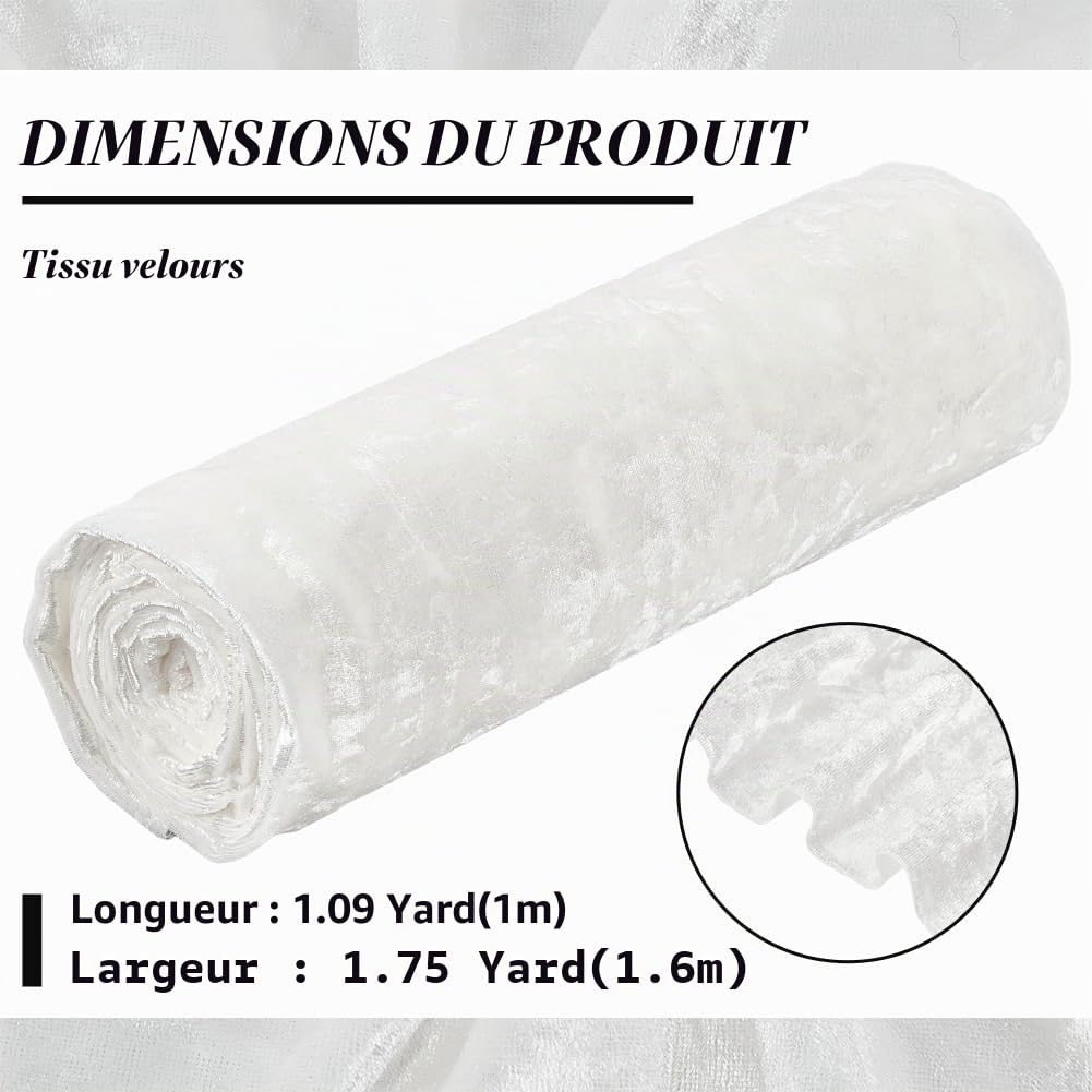 BENECREAT Velours Écrasé Tissu Blanc 1,6x1m