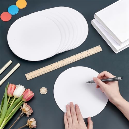 BENECREAT Feuilles Rondes Mousse PVC Blanche 20cm 3mm Lot 8