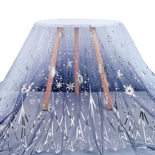 BENECREAT Flocon Neige tulle bleu marine 3m flocon argenté
