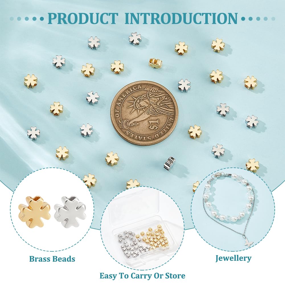 BENECREAT Perles Trèfle Plaqué Or 18K 60 Pcs 5 mm