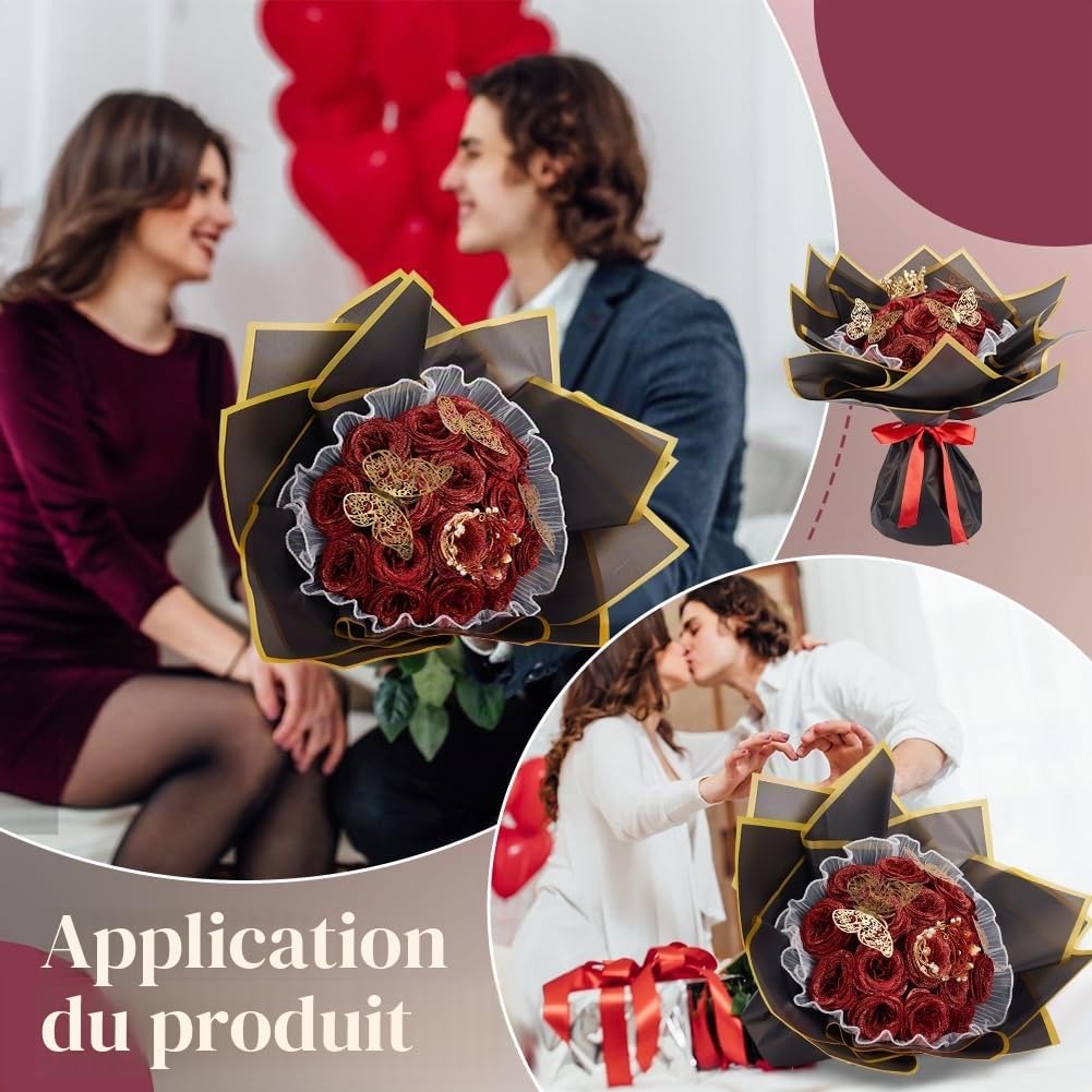 BENECREAT Kit Bouquet Fleurs DIY Roses Paillettes 40pcs Mariage