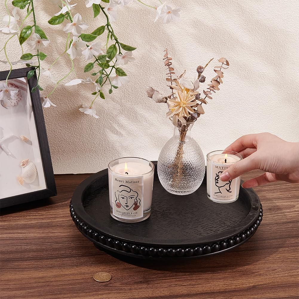 BENECREAT Plateau Bois Rond Noir 31 cm Déco Plante