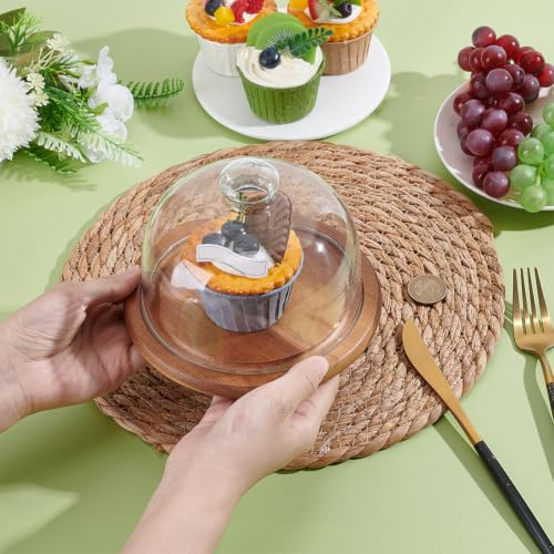 BENECREAT Présentoir à Gâteau Bois 16 cm Dôme Verre
