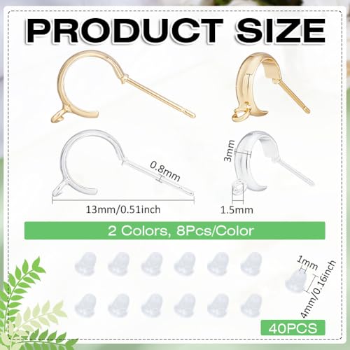 BENECREAT Clous Boucles d'Oreilles tiges laiton doré argent x16
