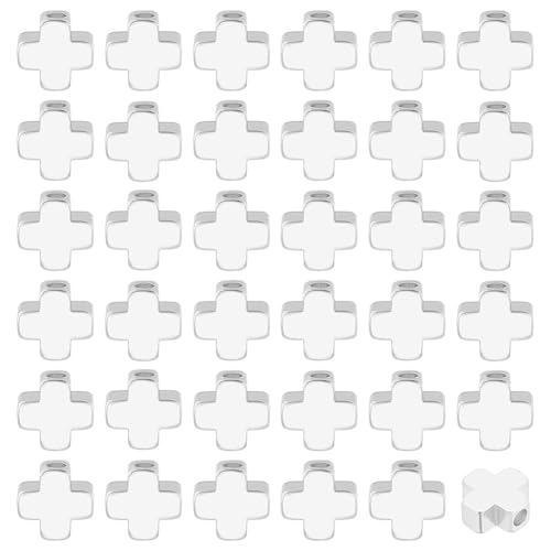 BENECREAT Perles Croix Argent 6x6x3 mm 60 Pièces