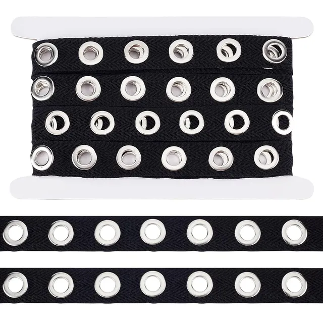 BENECREAT Ruban Œillets Coton Noir 4.5m 25mm Trou 10mm