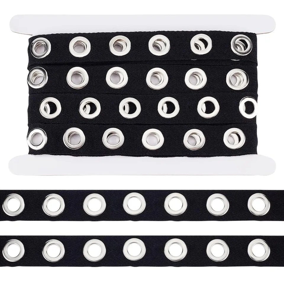 BENECREAT Ruban Œillets Coton Noir 4.5m 25mm Trou 10mm
