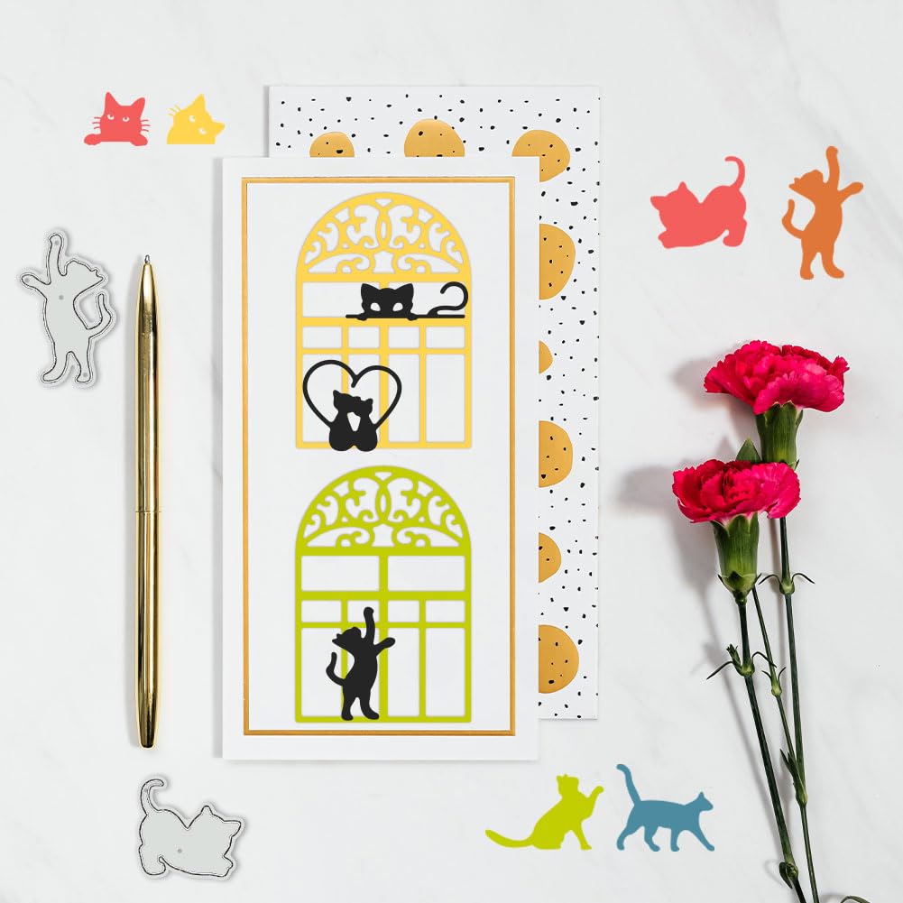 BENECREAT Chat Rideau Fenêtre die de découpe métal 10,8x16,7 cm