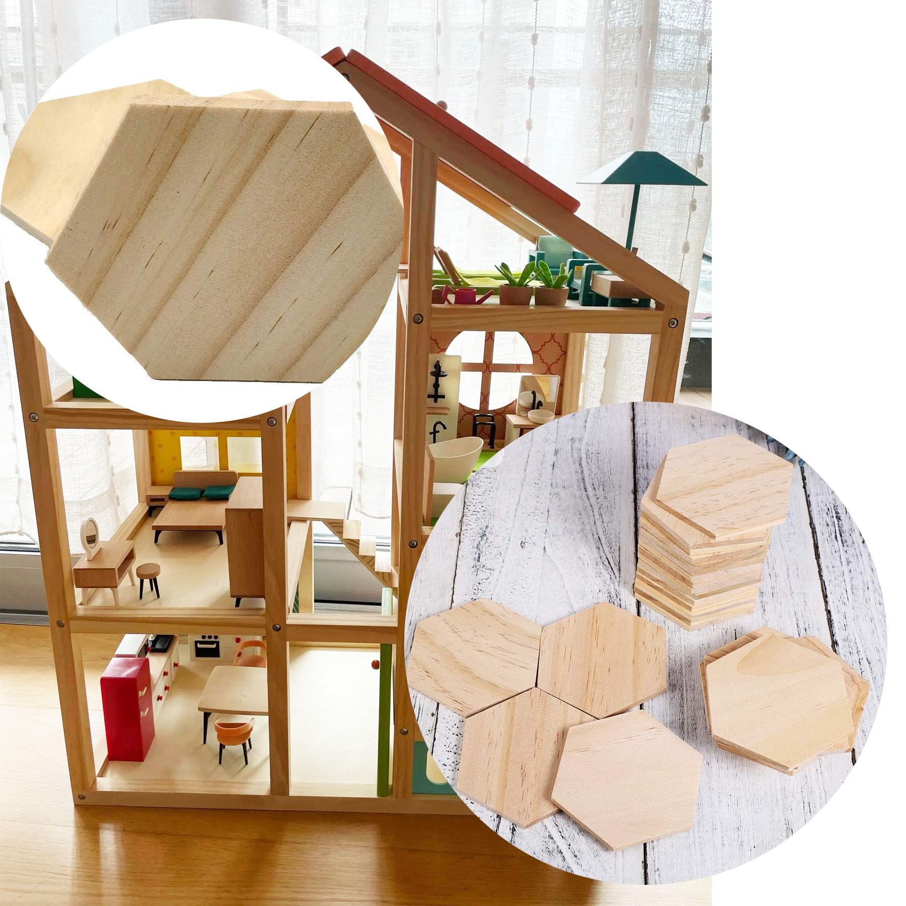 Cayway Mini Parquet Hexagone Bois 3,8 cm 50 Pièces