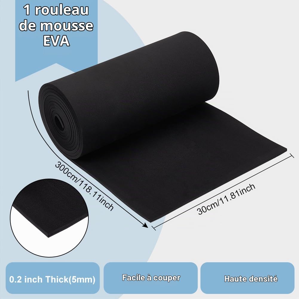 BENECREAT Feuille Mousse EVA Noire 3m x 300mm 5mm