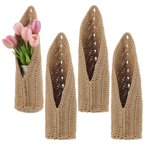 BENECREAT Suspension Macramé Plante Coton Beige Lot de 4