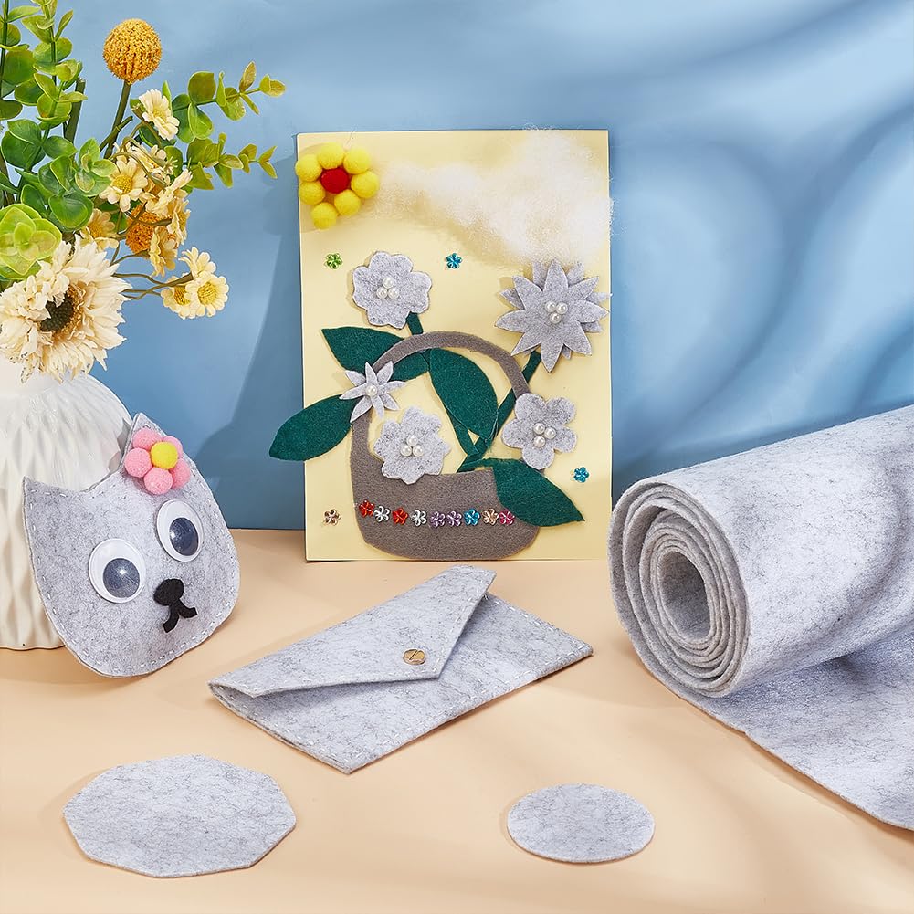 BENECREAT Feutre Tissu Rouleau 3m x 24cm 2mm Gris Clair