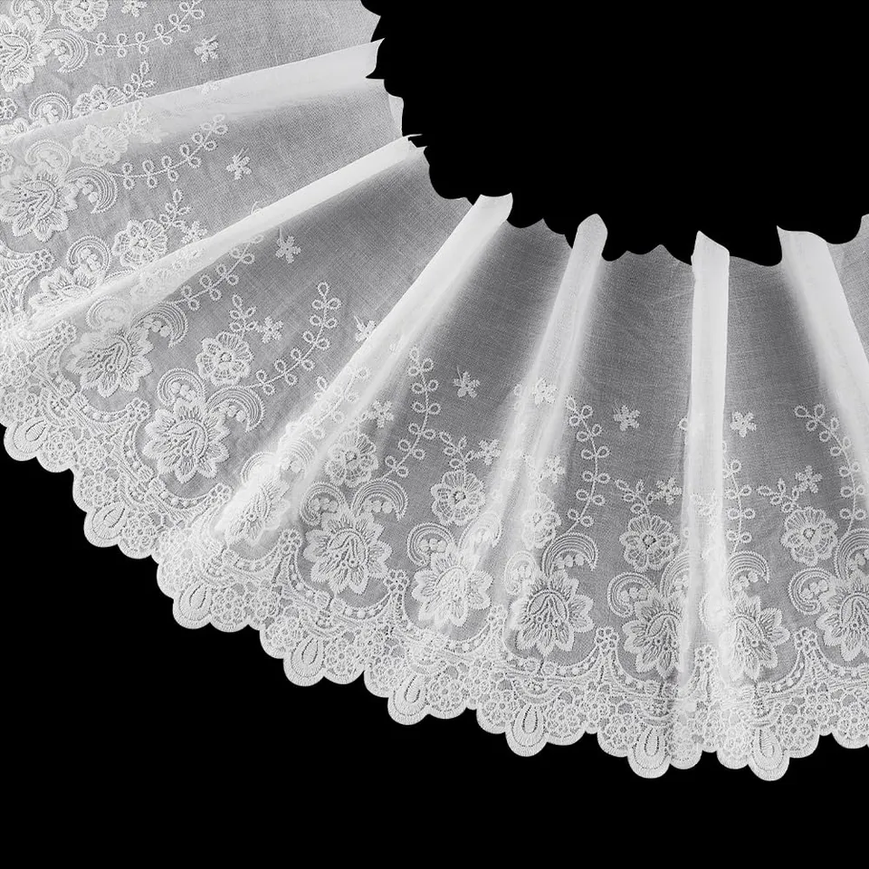 BENECREAT Ruban dentelle coton blanche 2,7m 220mm festonnée