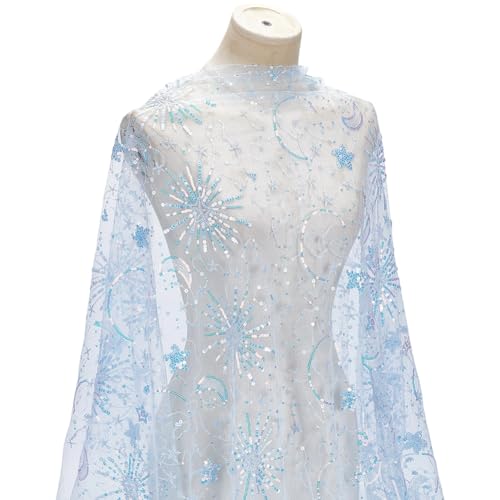 BENECREAT tissu tulle étoiles lune bleu 91 cm