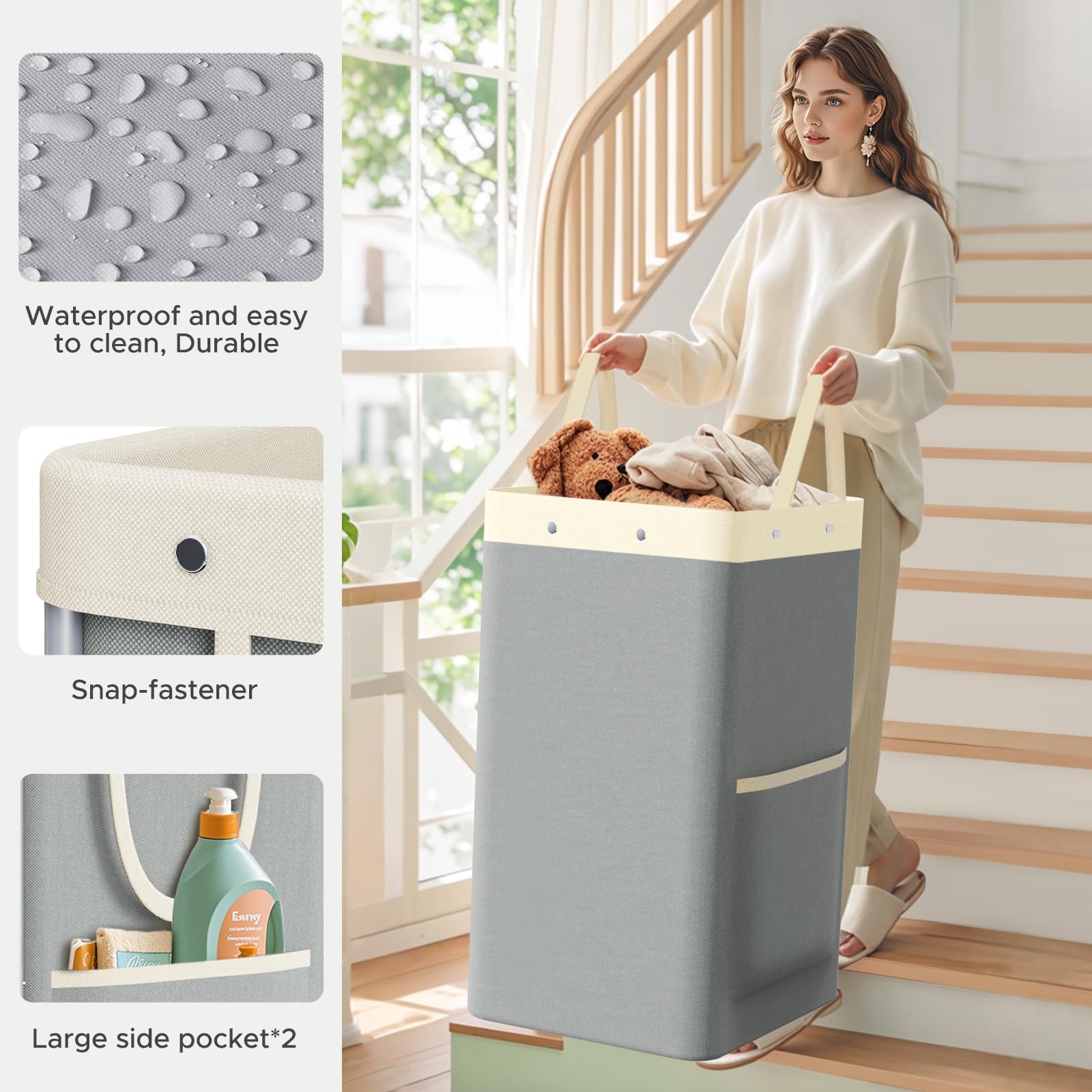 JYPS Panier À Linge Roulettes Gris 150L 50x40x80cm