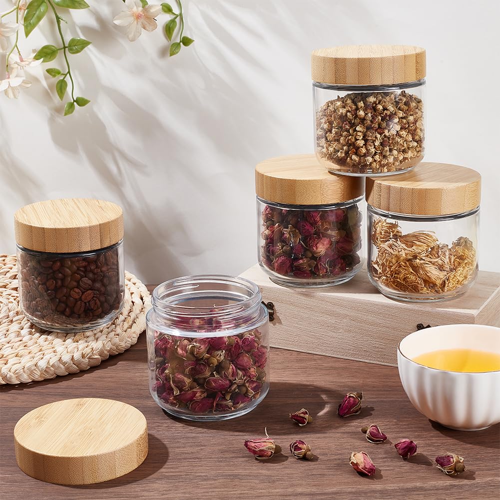 BENECREAT pots verre 350ml couvercle bois mocassin lot 6