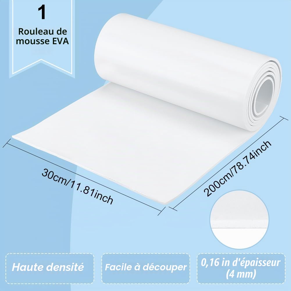 BENECREAT Rouleau mousse EVA adhésif blanc 30cmx2m 4mm