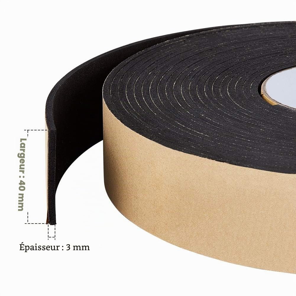 BENECREAT ruban mousse adhésif 40mmx3mm 10m noir isolant