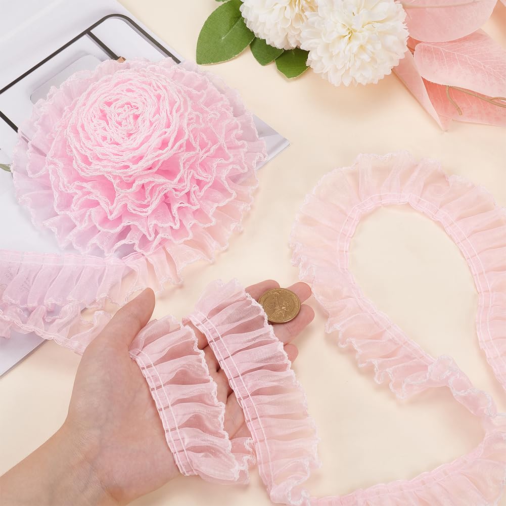 BENECREAT Ruban dentelle plissée rose blanc 40mm 7,3m couture