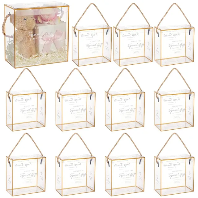 BENECREAT Boîte Cadeau Transparente Dorée 12pcs Poignée