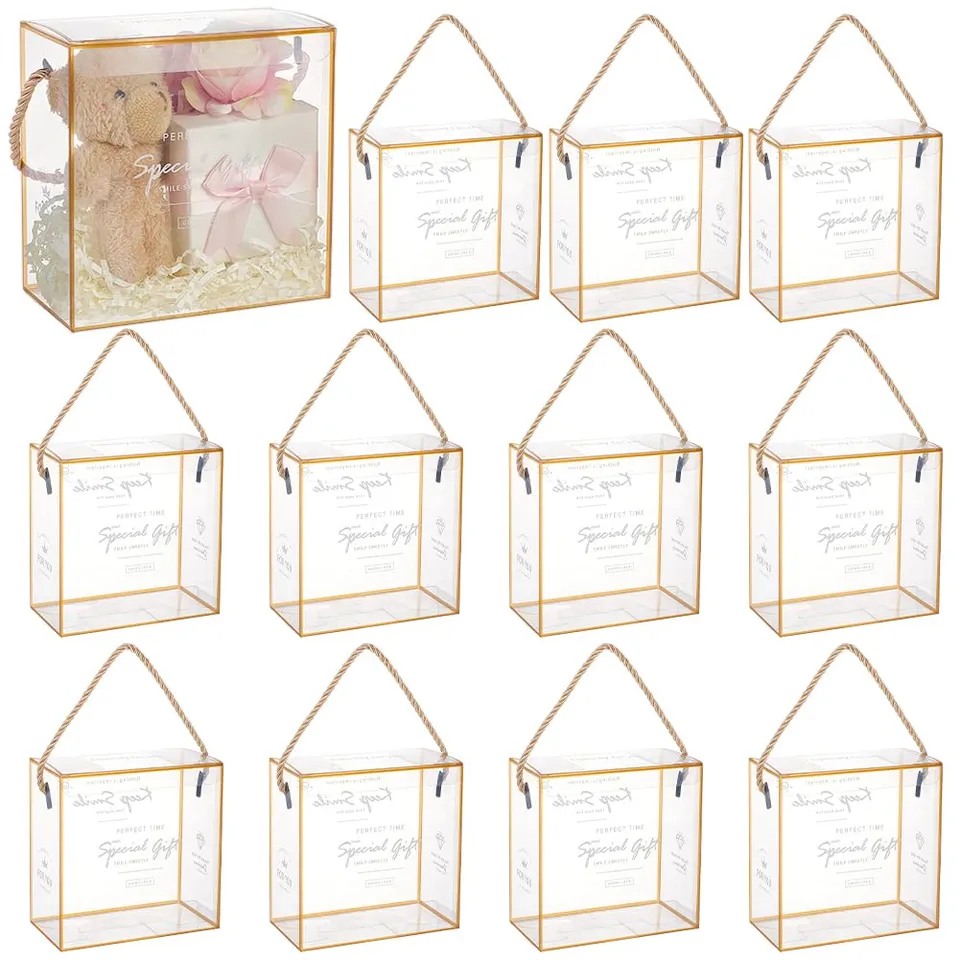 BENECREAT Boîte Cadeau Transparente Dorée 12pcs Poignée