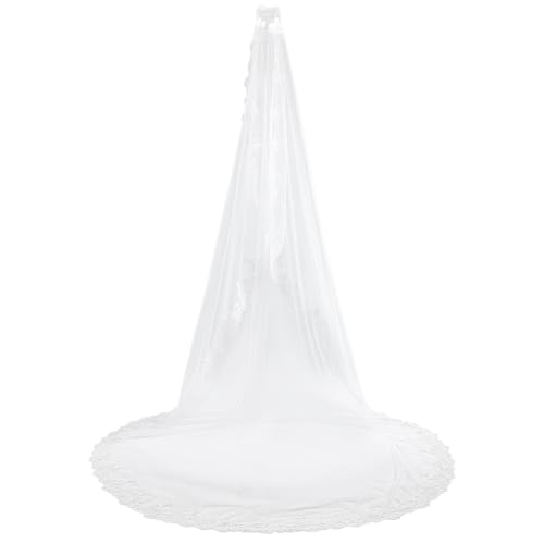 BENECREAT Voile Mariée Cathédrale Dentelle Blanc 300cm