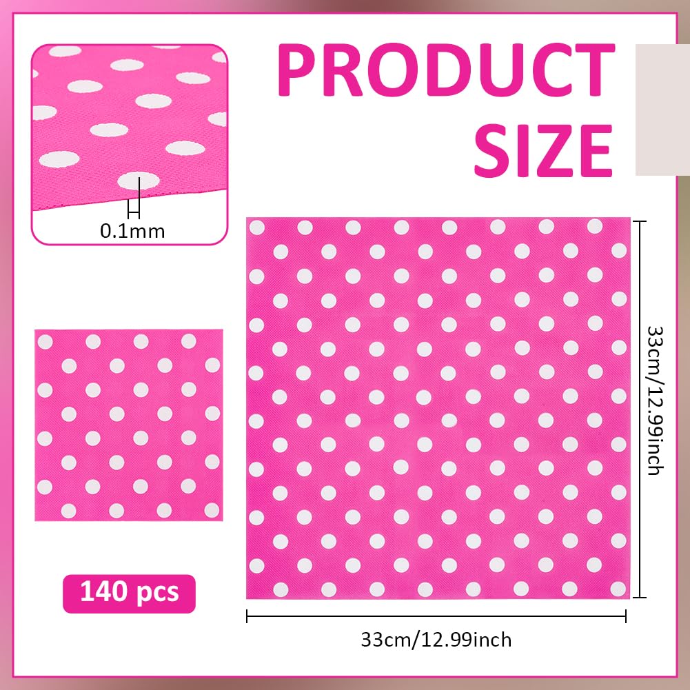 BENECREAT Serviettes Papier Pois Blancs Rose Vif 33cm 140 pcs
