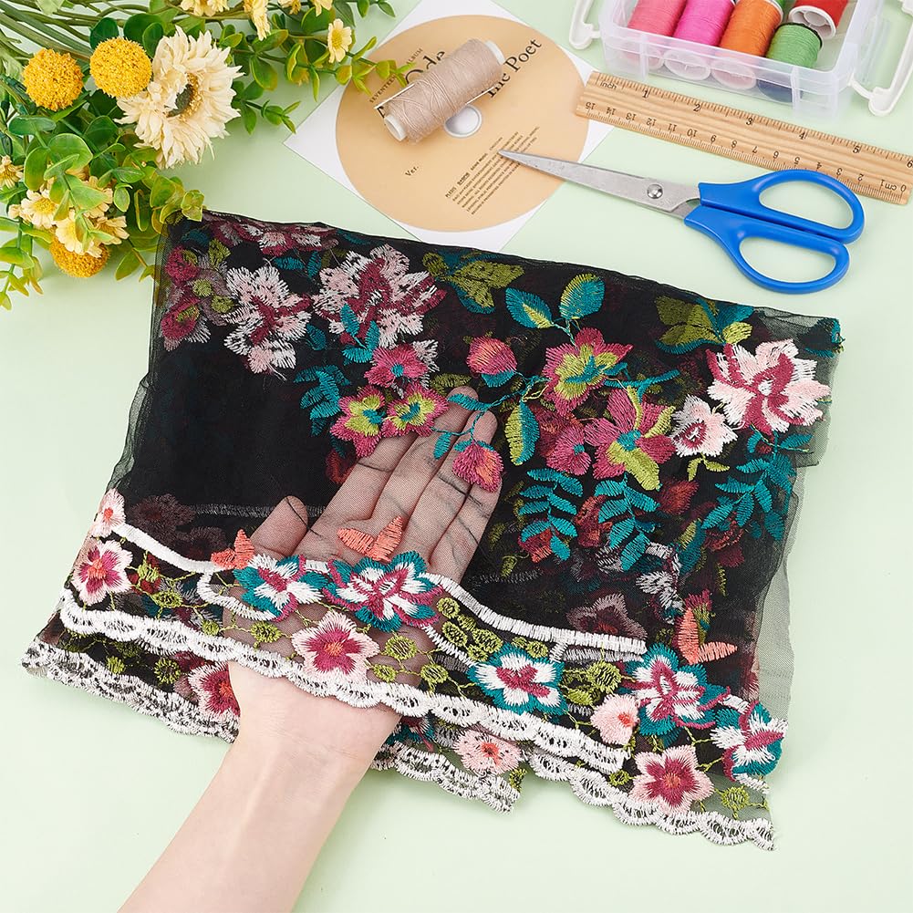 BENECREAT Tissu Dentelle Noire Fleurs 136cm 0,9m Polyester