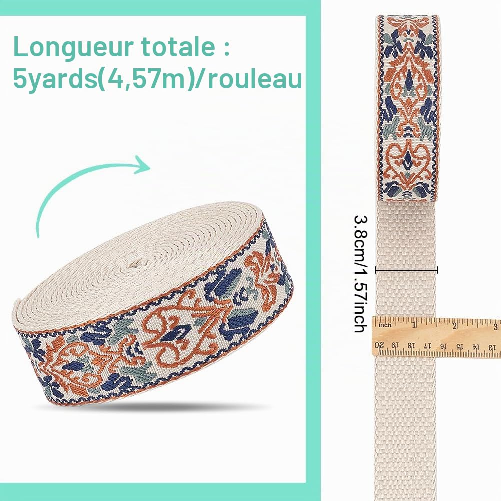 BENECREAT Beige sangle jacquard broderie 38 mm x 4,5 m