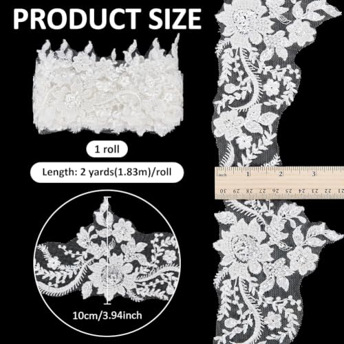 BENECREAT Galon Dentelle Fleurie Blanc 100mm x 1,8m Mariée