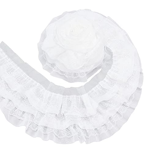 BENECREAT Dentelle Volants Blanche 13cm x 2,5m Mousseline