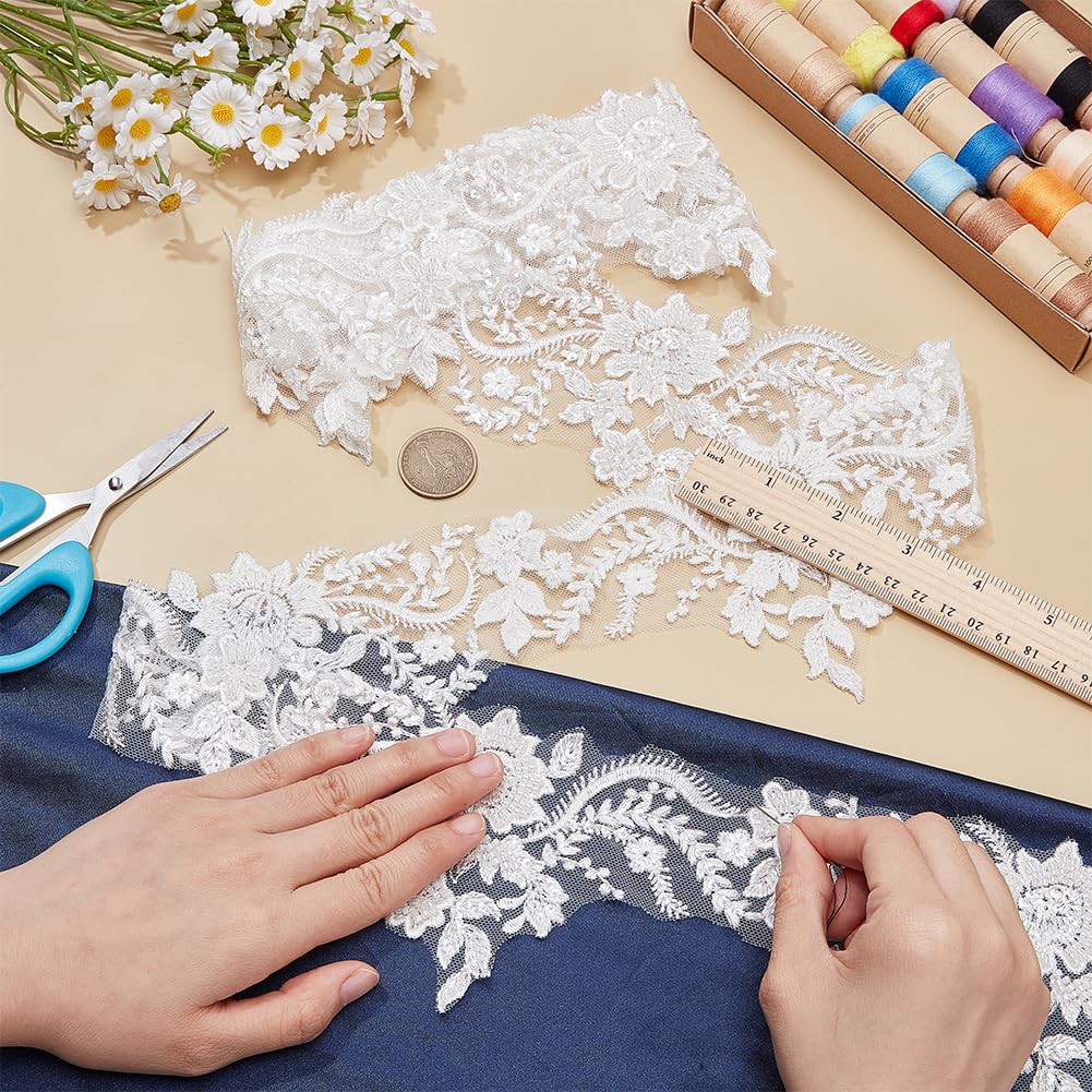 BENECREAT Galon Dentelle Fleurie Blanc 100mm x 1,8m Mariée