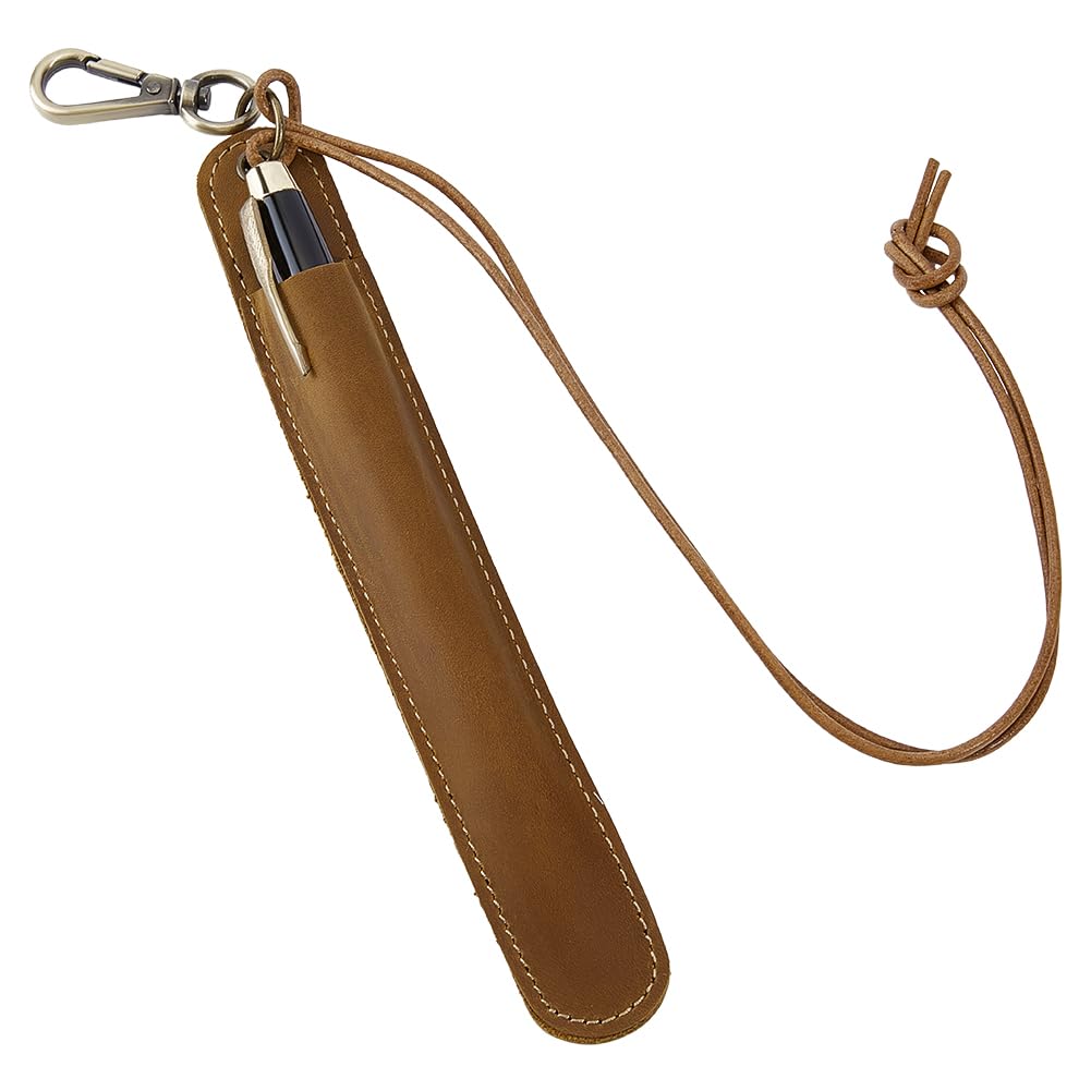 BENECREAT Étui stylo cuir zippé 19,5cm marron selle