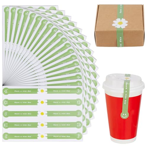 BENECREAT Autocollants Vert Fleurs Blanches 15x20,5cm x300